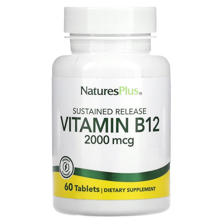 NaturesPlus, Vitamina B12 cu eliberare prelungita, 2000 µg, 60 de comprimate