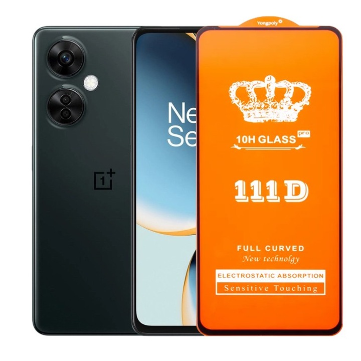 Folie Sticla Securizata OnePlus CE3 Lite, Flippy, Sticla de Protectie Compatibila cu OnePlus Nord CE3 Lite, Full Cover 111D, HD, Margini Negre, Transparenta