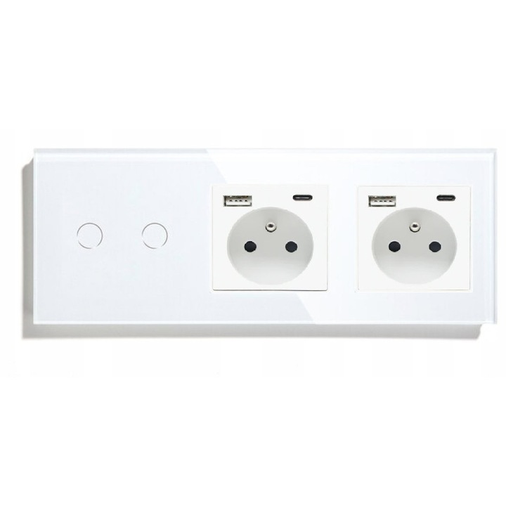 Intrerupator tactil cu 2 prize, alb