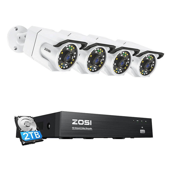 Zosi 8MP IP C105×4 камери + NVR + 2TB HDD пакет за сигурност