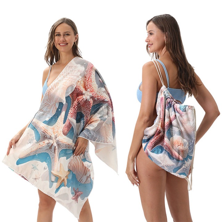 Плажна кърпа MENZ, Beach Summer, микрофибър, бързосъхнеща, тюркоазено/бежова, 80x160 см