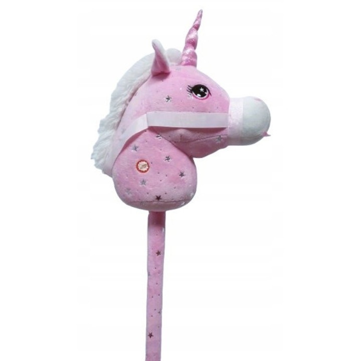 Cap de unicorn pe bat cu sunet, Norimpex, 67x27cm, jucarie de plus