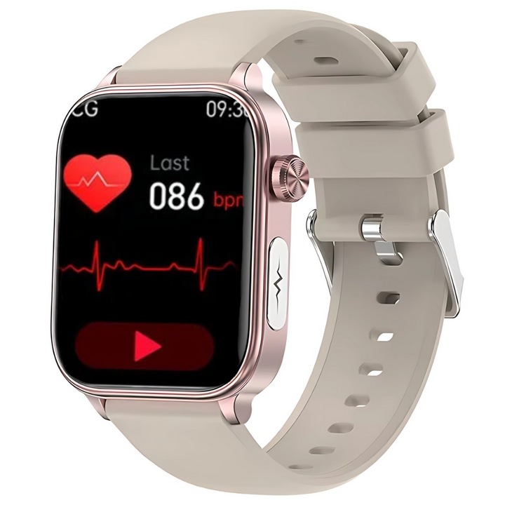 Смарт часовник Evolve-x® EvoPulse PRO, ЕКГ, Bluetooth разговори и съобщения, глюкомер, мониторинг на пулса, сън, ниво на кислород, кръвно налягане, телесна температура, телесен състав, SOS бутон, дневен ред, съвместим с iOS и Android, 1.96" дисплей, розов