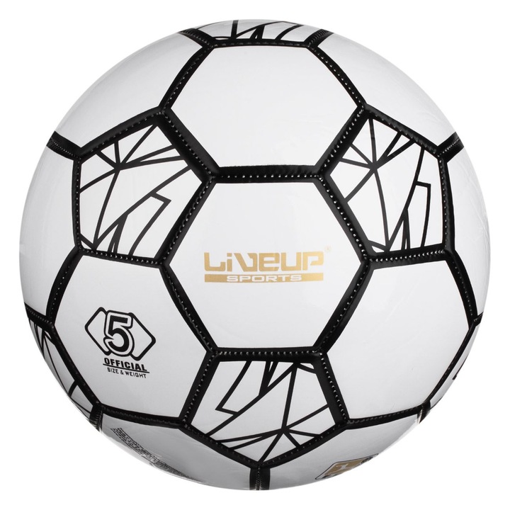 Футболна топка, с черен лъскав мотив, №5, Бяла