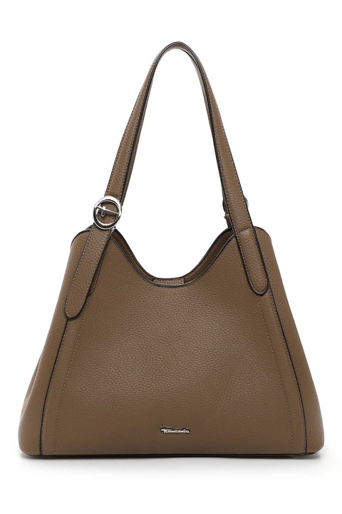 Tamaris, Шопинг чанта от еко кожа с метално лого, Сиво-кафяв