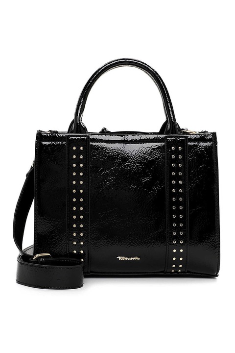 Tamaris, Чанта през рамо от лачена еко кожа, Черен