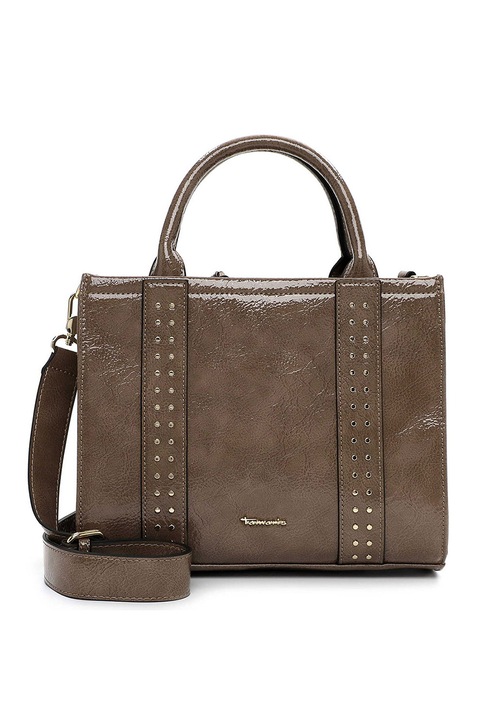 Tamaris, Geanta din piele ecologica lacuita cu bareta de umar, Maro taupe