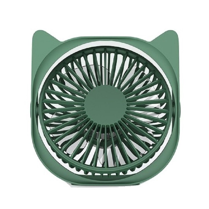 Mini ventilator pentru birou cu USB, rotire 360 grade, 3 viteze, 13.5 x 12, 8 cm, Verde