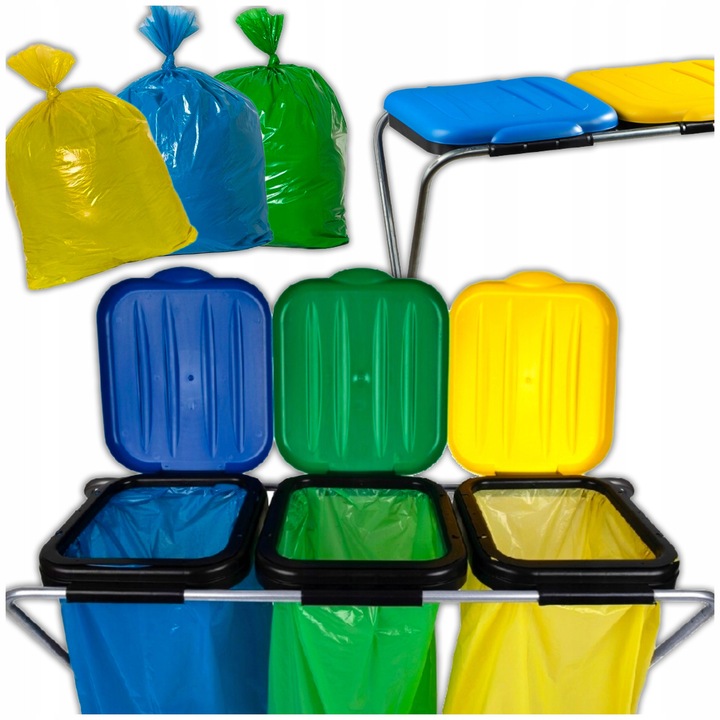 Set Suport Sortare Deseuri 3 Compartimente, Kanza, Material Durabil, Montaj Simplu, 98x36x74