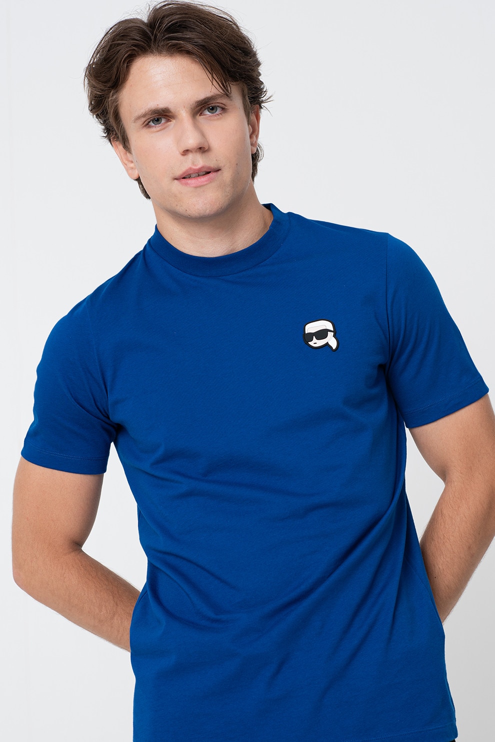Karl Lagerfeld, Tricou din bumbac cu logo, Alb, Negru, Albastru royal, S