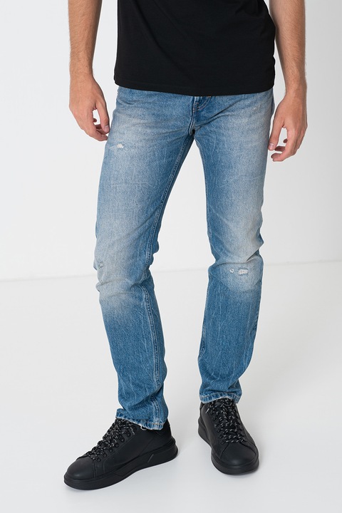 Karl Lagerfeld, Blugi cu aspect deteriorat si talie medie, Albastru inchis