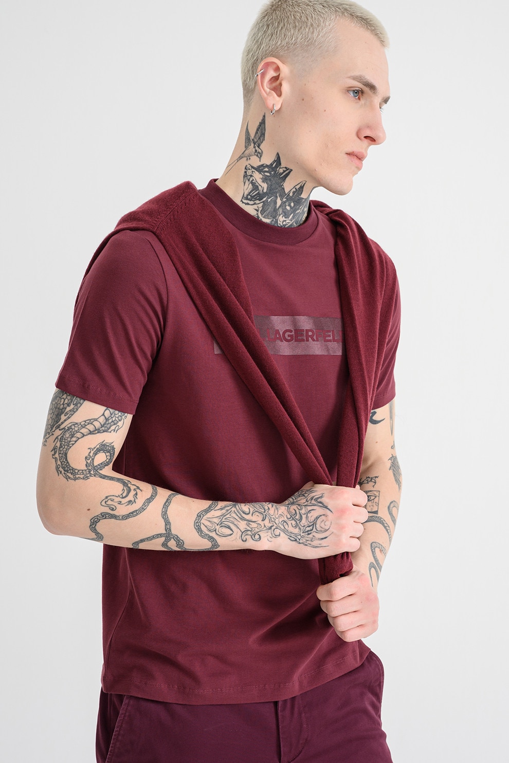 Karl Lagerfeld, Tricou cu decolteu la baza gatului si logo, Violet tyrian, L