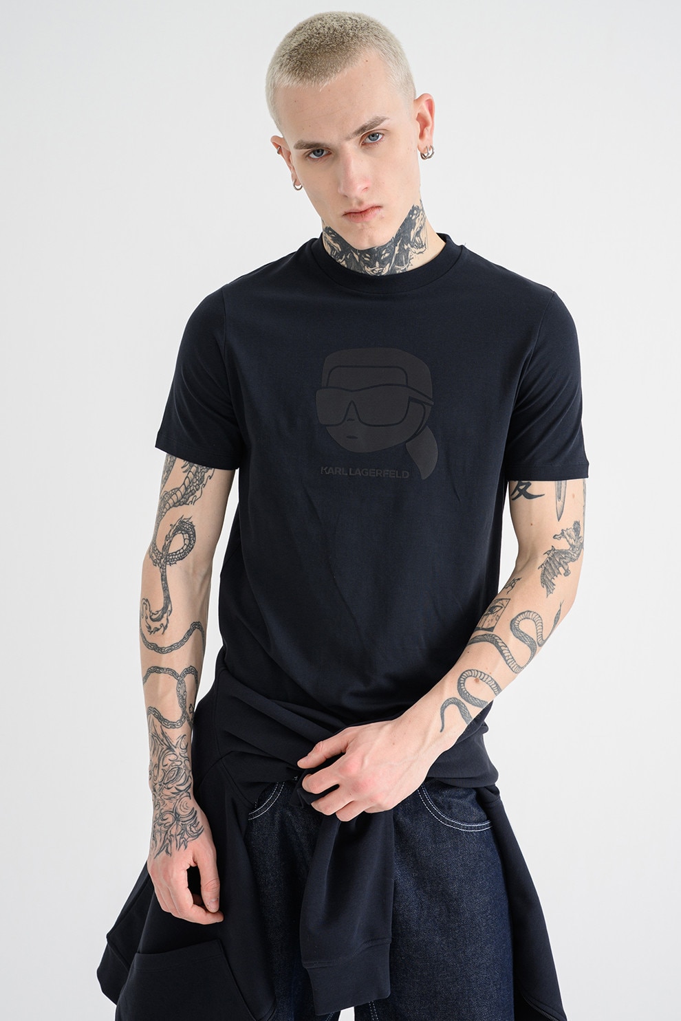 Karl Lagerfeld, Tricou cu imprimeu logo, Negru stins, M