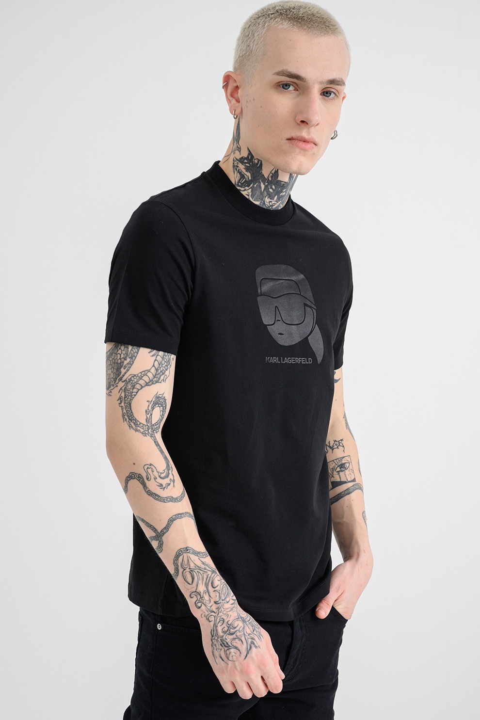 Karl Lagerfeld, Tricou cu imprimeu logo, Negru, S