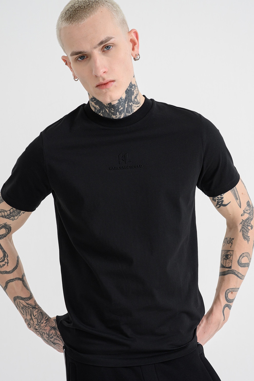 Karl Lagerfeld, Tricou cu decolteu la baza gatului, Negru, S