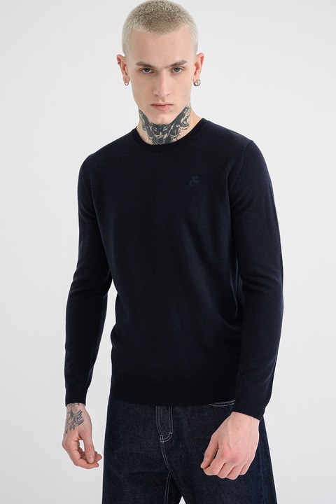 Karl Lagerfeld, Pulover din lana cu decolteu rotund, Albastru ultramarin