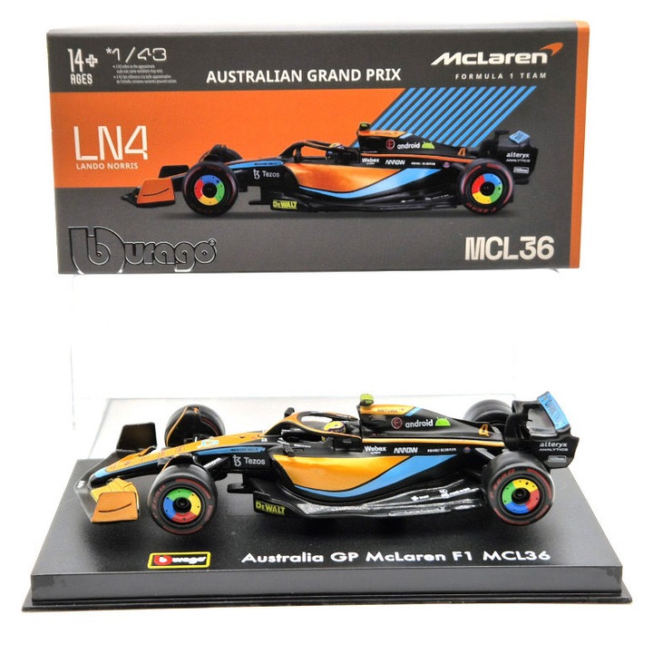 McLaren F1 MCL36 #4 (2022) Australian GP - Lando Norris - PILÓTÁVAL - Bburago - 1:43