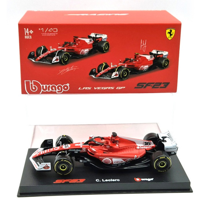 Ferrari SF-23 Team Scuderia F1 #16 (2023) - Las Vegas - Charles Leclerc - PILÓTÁVAL - Bburago - 1:43