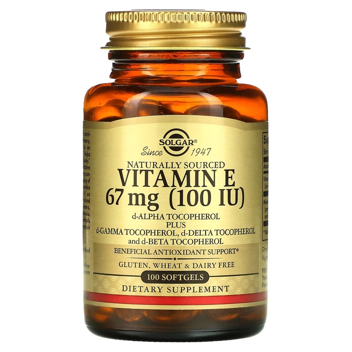 Vitamina E Solgar, origine naturala, 67 mg (100 UI), 100 capsule moi
