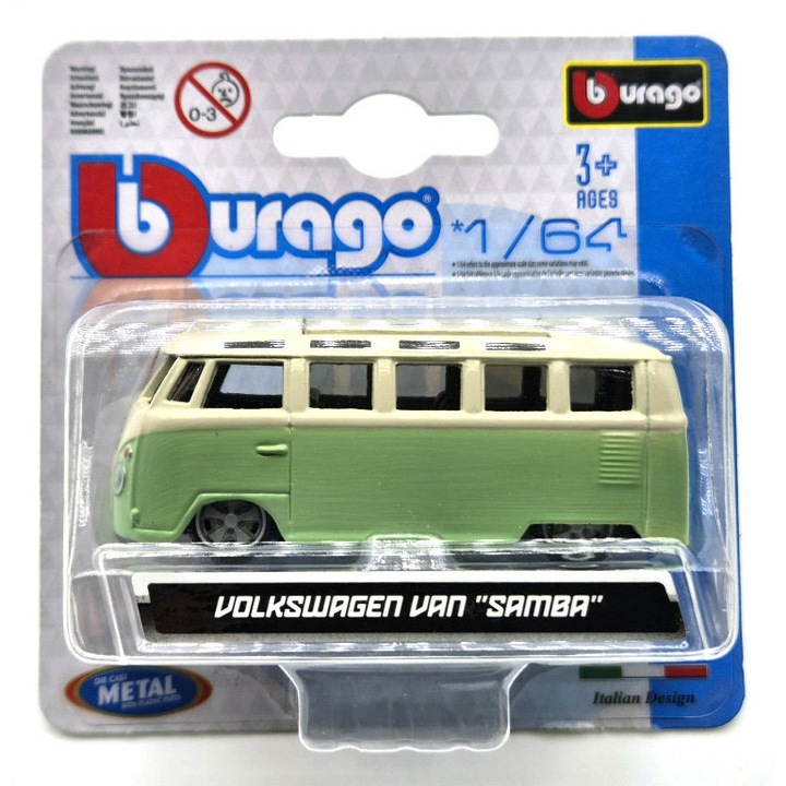 Volkswagen VW T1 transporter Samba Minibus - zöld - Burago - 1:64