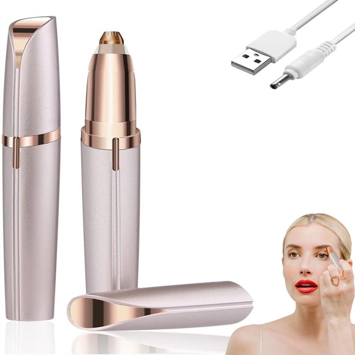 Epilator de sprancene Rapier electric pentru femei cu lumina LED pentru epilatie instantanee si nedureroasa, design cu 6 functii majore, primul design electric personalizat in stil ruj