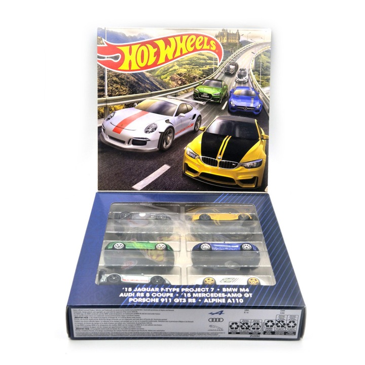 Hot Wheels 6 darabos szett - Jaguar F-Type Project 7 / BMW M4 / Audi RS 5 Coupe / Mercedes AMG GT / Porsche 911 GT3 RS / Alpine A110 - Hotwheels - 1:64