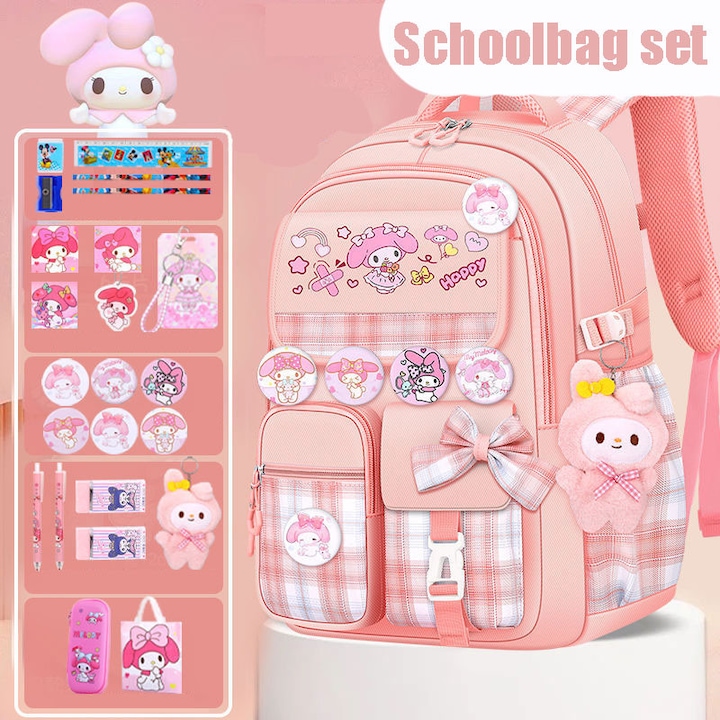 Set ghiozdan pentru fete OVERTANG, 24 piese, impermeabil, 42x29x16cm, multicolor