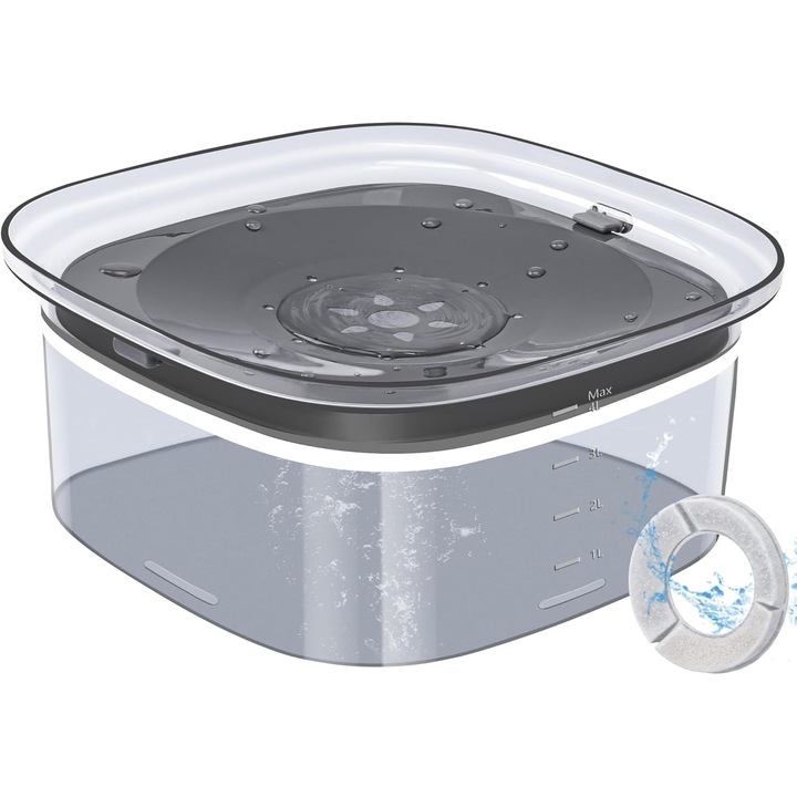 Bol pentru apa pentru caini 4L, 135 oz, alimentator de apa cu consum lent, distribuitor de apa pentru animale de companie rezistent la stropire, bol plutitor pentru apa pentru caini si pisici, transportabil in masina