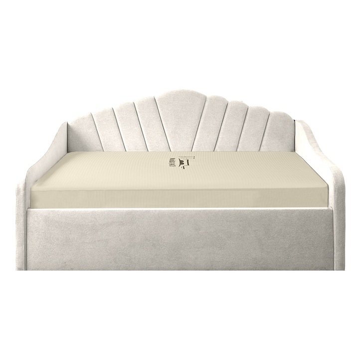 Pat tapitat Madisson 140/200 cm, crem cu somiera metalica rabatabila si spatiu de depozitare