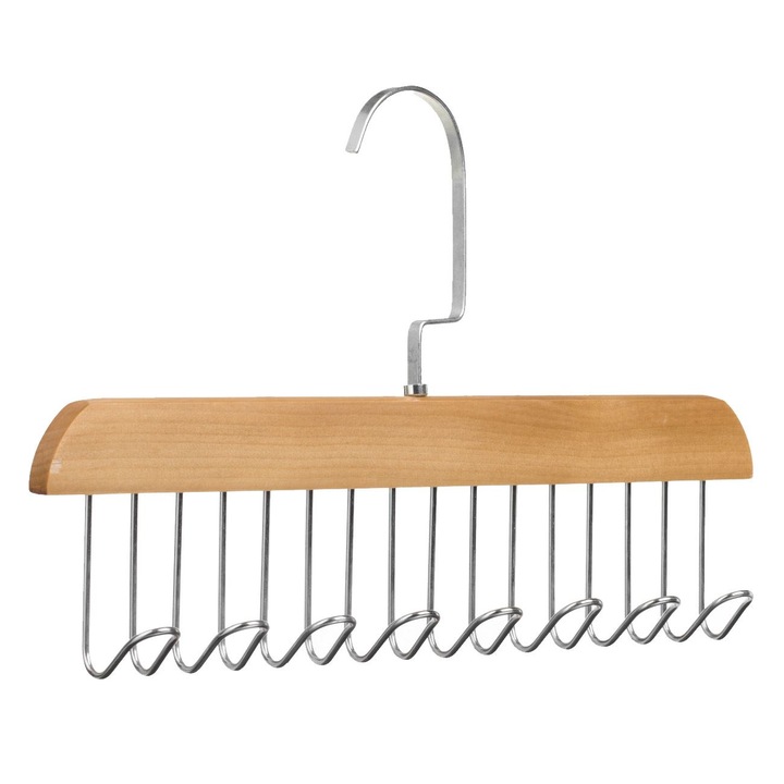 Дървена закачалка с 5 куки за колани и вратовръзки 28x18,5 см