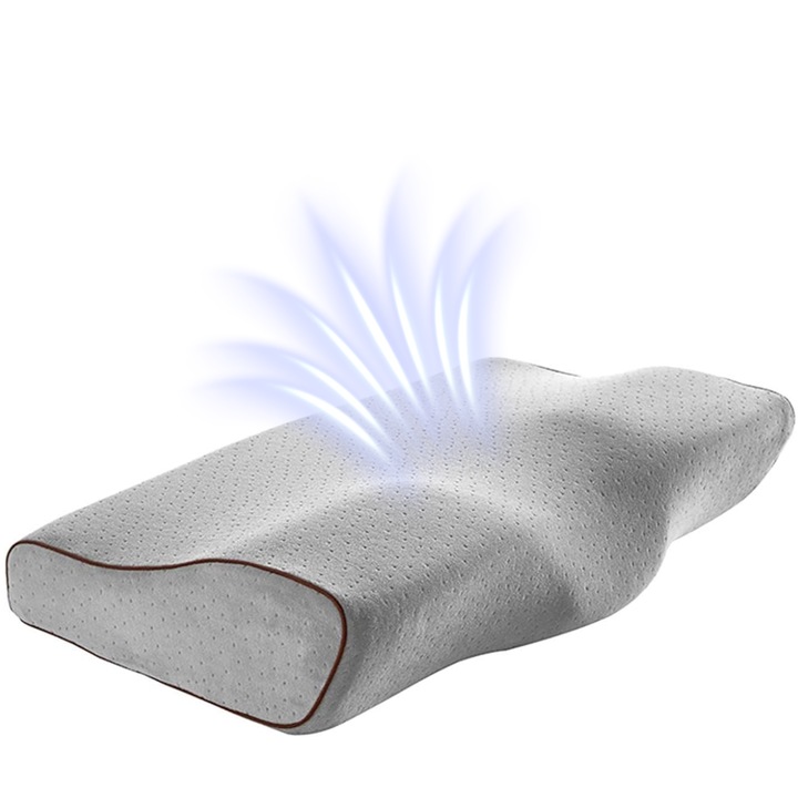Perna Ortopedica dormit GEOMATAN®, Spuma cu Memorie, Suport Ergonomic pentru Gat si Coloana, ideala pentru Alinierea Cervicala, Reducerea Durerilor si Tensiunii, Somn Odihnitor si Confortabil, Material Hipoalergenic, Anatomica, Anti-Sforait, 60x35x11/7 cm