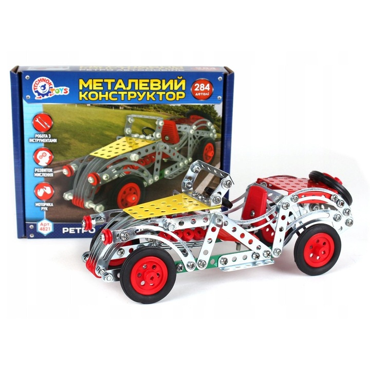 Метален конструктор, TechnoK, ретро кола, 284 части, 18.5x19x3.7 см