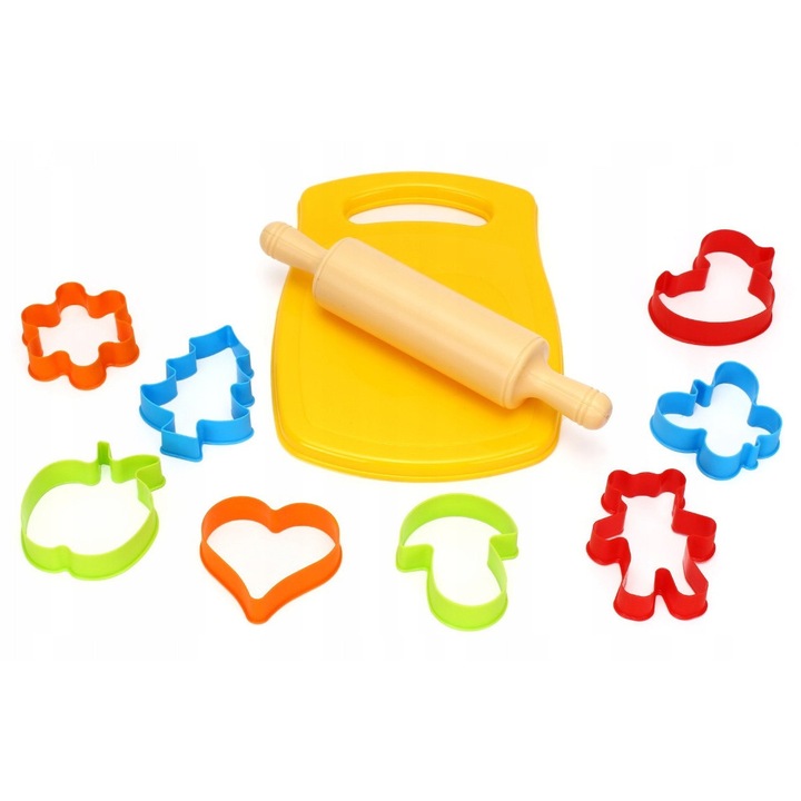 Set de bucatarie copii, TechnoK, 8 forme colorate, tocator si facalet