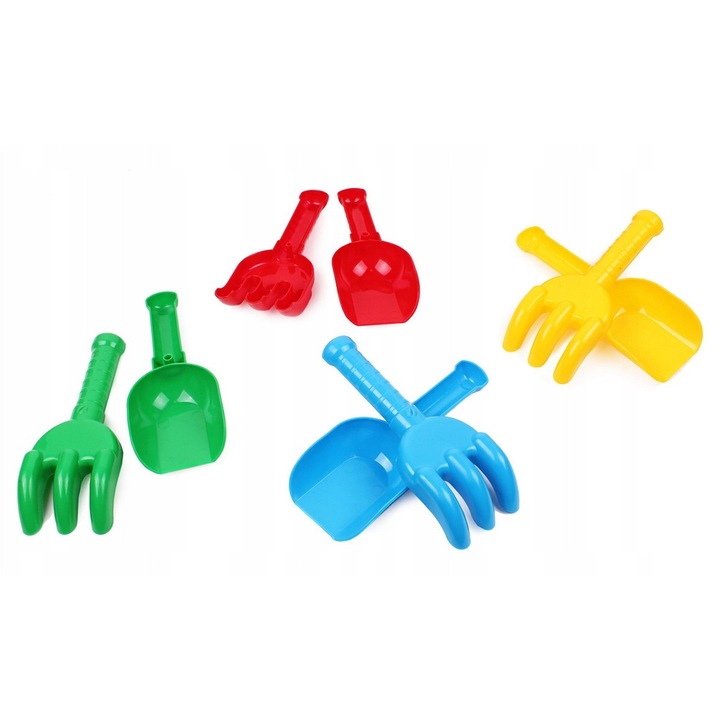 Комплект играчки за пясък, TechnoK, лопатка и гребло, 6x5x16 см, многоцветни