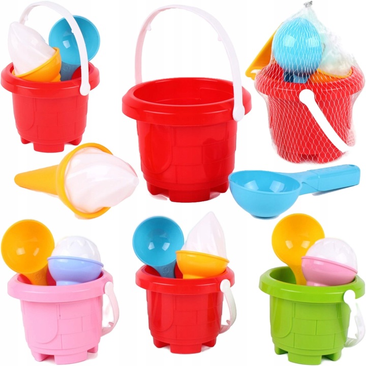 Комплект играчки за пясък, TechnoK, кръгла кофа, форма на сладолед, различни цветове, 1+ година