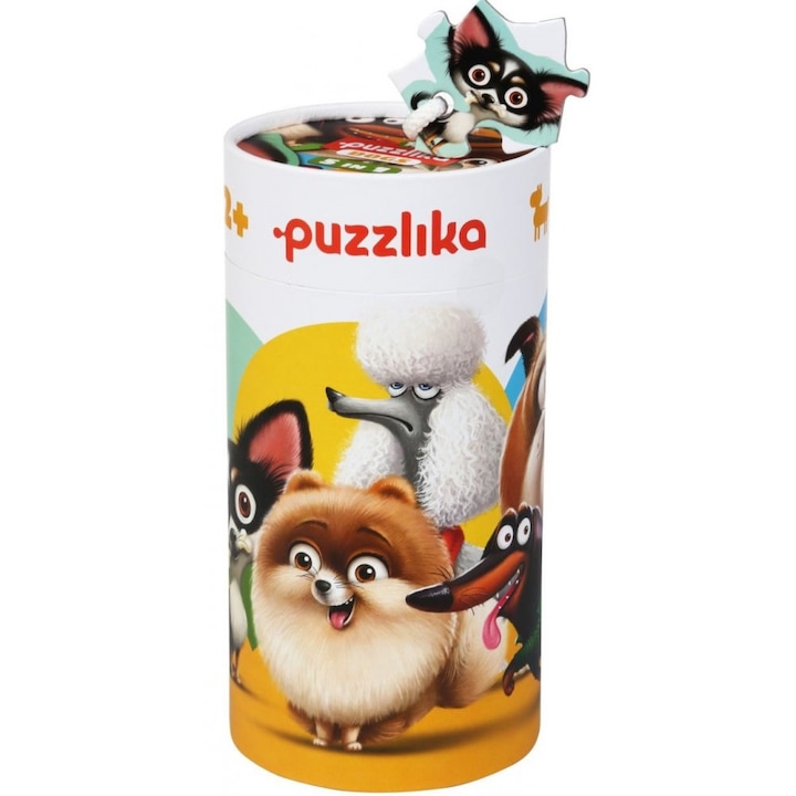 Puzzle educațional Puzzlika 5 in 1, set 25 elemente, design cu câini, 18x11cm, pentru copii de la 3 ani