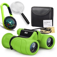 Binoclu pentru copii, Suness, 8x21, 122m/1000m, Protectia ochilor din cauciuc, Aderentä antiderapantä, cu lupa si busola Set, Set Explorare Outdoor, Cadou Baieti si Fete 3-12 Ani, verde si negru