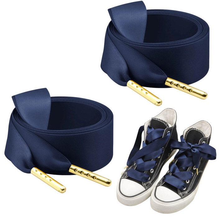 Sireturi pantofi sport satin late 2.2cm albastru inchis 120cm