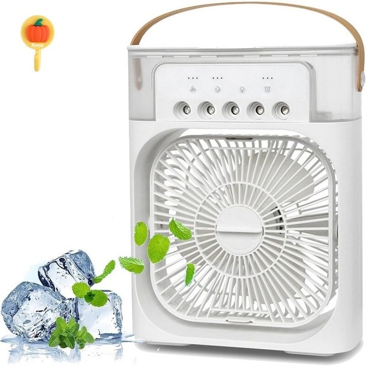 Преносим вентилатор с овлажнител, ароматерапия, LED светлина, USB захранване, бял