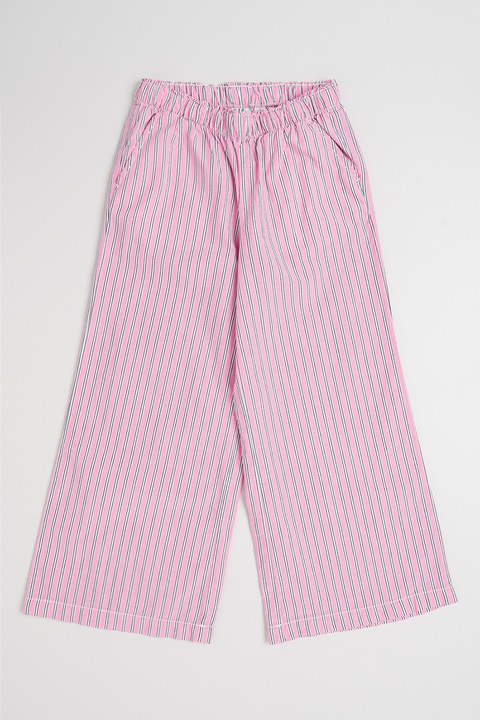 GAP, Памучен панталон с райе, Бял/Черен/Пастелнорозов