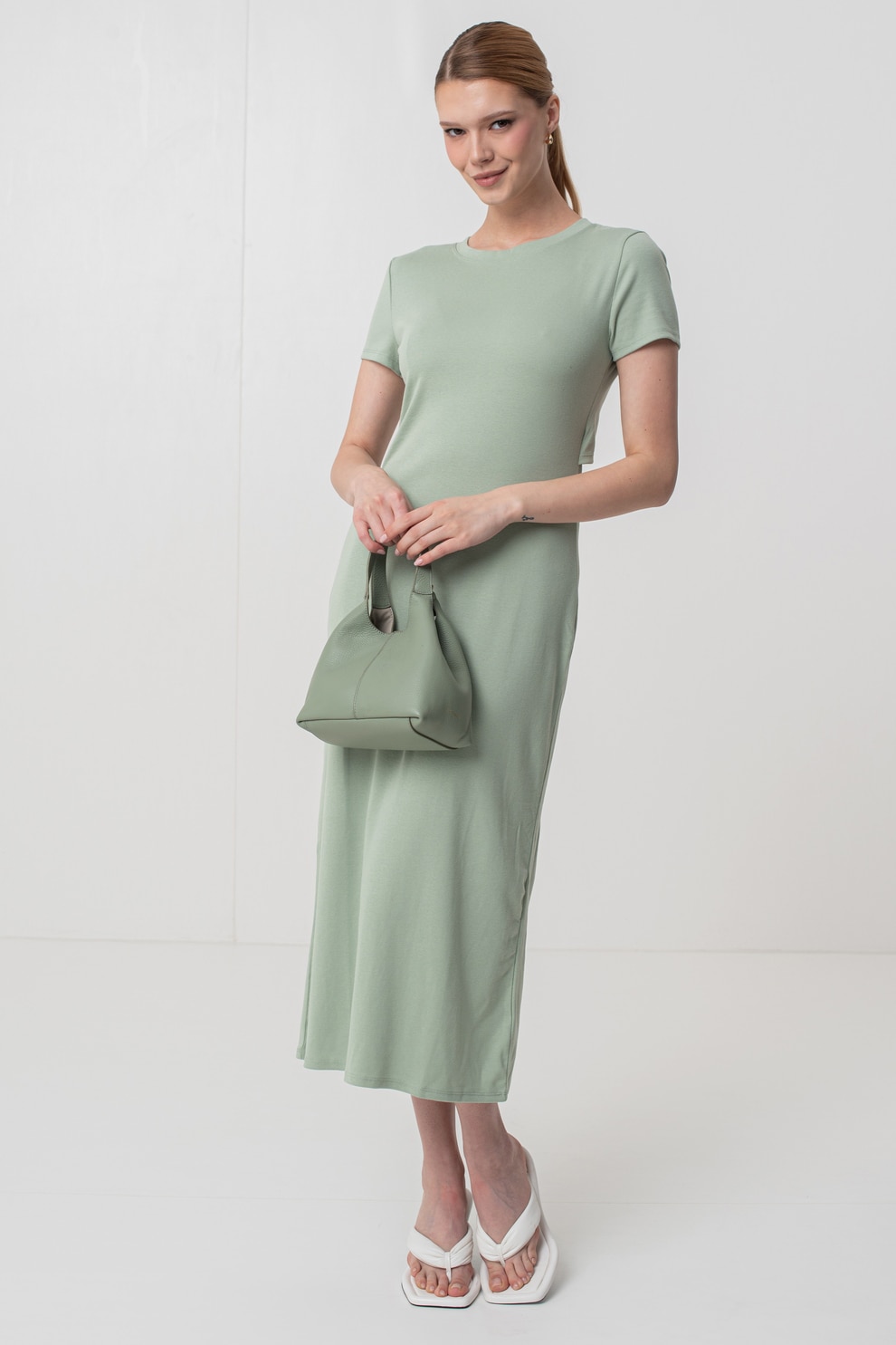 GAP, Rochie maxi cu decupaj pe spate, Verde marin, XS