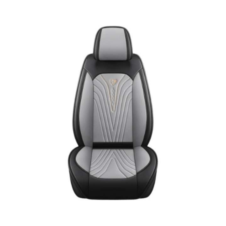 Husa scaun auto, Universala, Piele ecologica, Negru/Gri