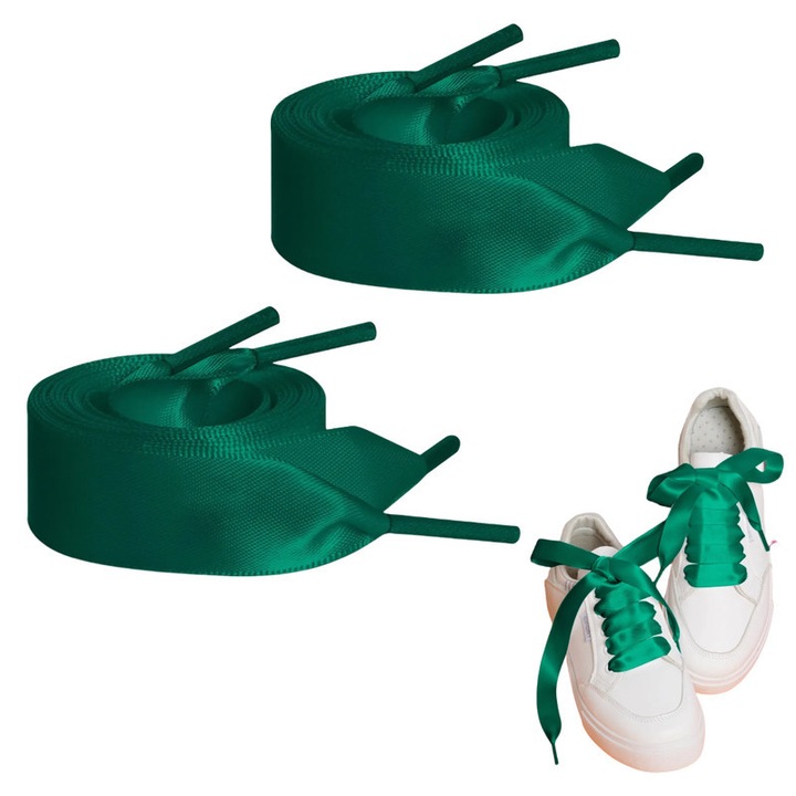 Sireturi pantofi satin, 2cmx120cm, verde inchis, set 1 pereche