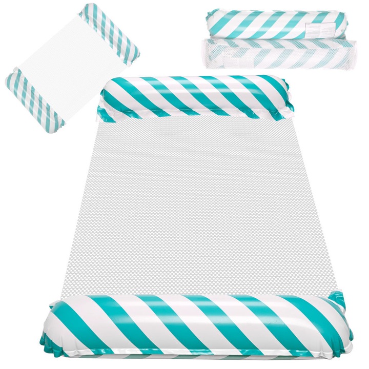 Надуваем плажен дюшек, синьо-бял, 110x70см, максимално 70кг