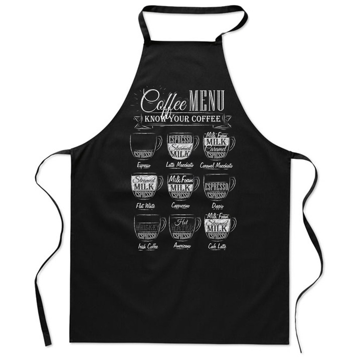 Sorturi bucatarie PoStar Fartuch negru cu imprimeu KAWA, bumbac