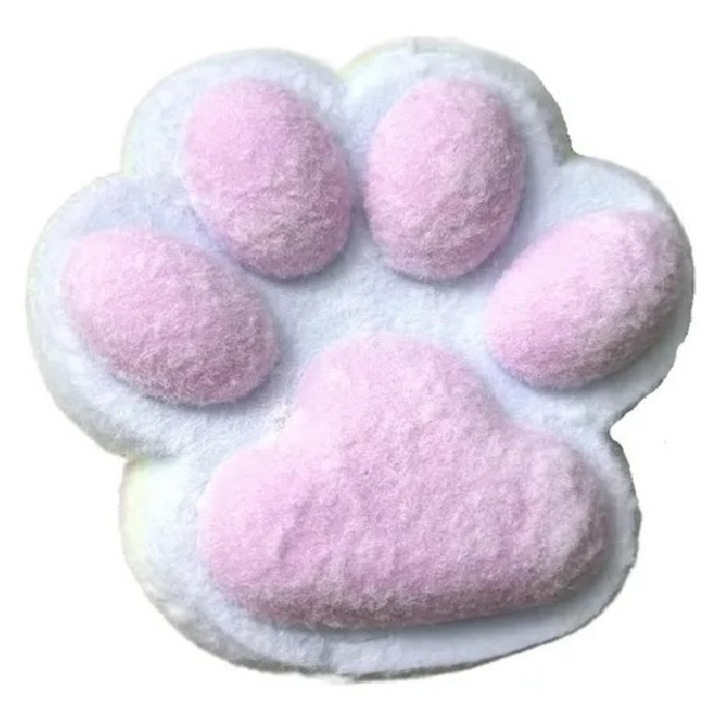 Jucarie Antistres Squishy, cu revenire lenta, model Labuta de Pisica Pufoasa, Squishi PINCH Family, 12 cm, 200g, Alb/Roz