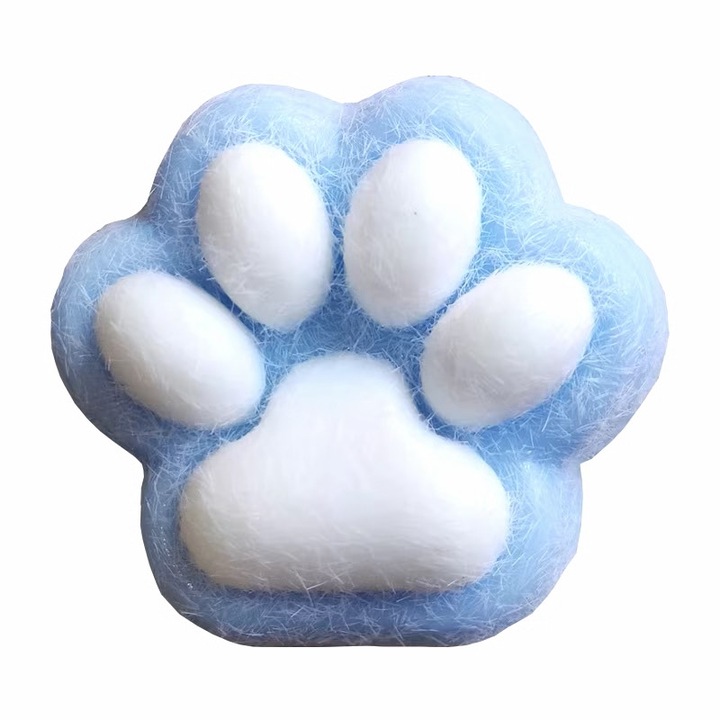 Jucarie Antistres Squishy, cu revenire lenta, model Labuta de Pisica Pufoasa, Squishi PINCH Family, 12 cm, 200g, Albastru