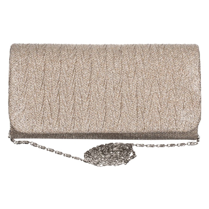 Poseta bej lucioasa cu lant, dimensiuni 20x5x10cm, pentru femei