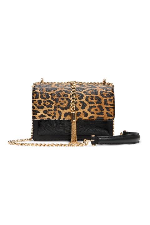Aldo, Чанта през рамо Miyabel от еко кожа с животински принт, Тъмнокафяв, Черен, Светло бежово
