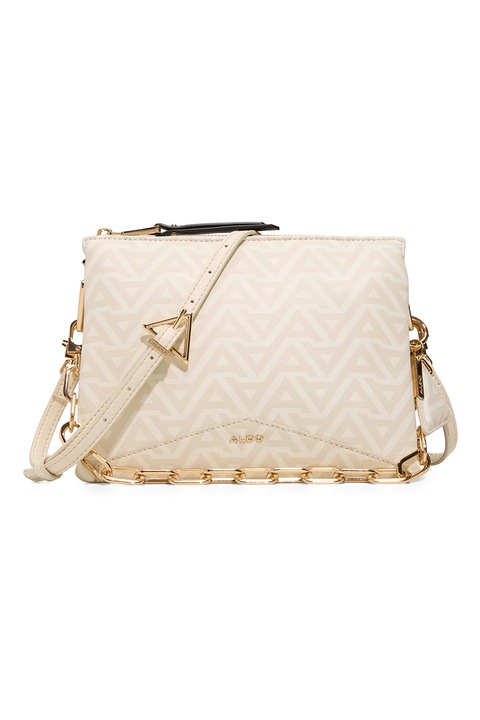 Aldo, Geanta din piele ecologica cu bareta de umar si logo metalic Lilsoft, Roz pastel, Alb murdar